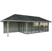 Abri de jardin en bois avec façade en verre