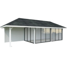 Pavillon avec toit et façade en verre