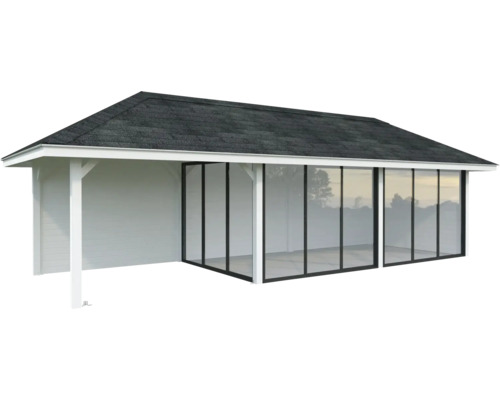 Pavillon Tonnelle Palmako 876 x 300 mm blanc Pavillon avec toit et façade en verre
