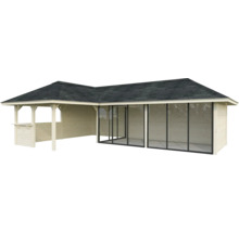 Abri de jardin en bois avec toit et éléments de fenêtre