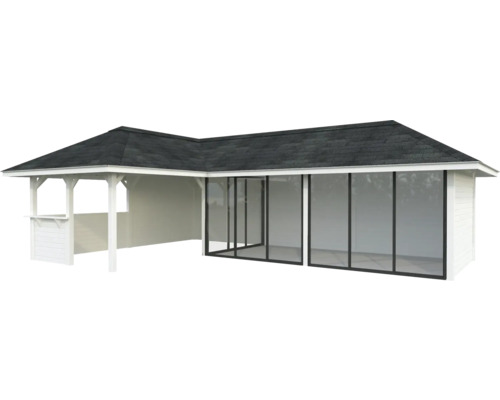 Pavillon Tonnelle Palmako 876 x 588 mm blanc Pavillon avec cadre en bois et parois en verre