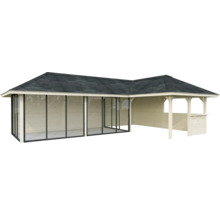 Pavillon de jardin avec toit et parois coulissantes en verre