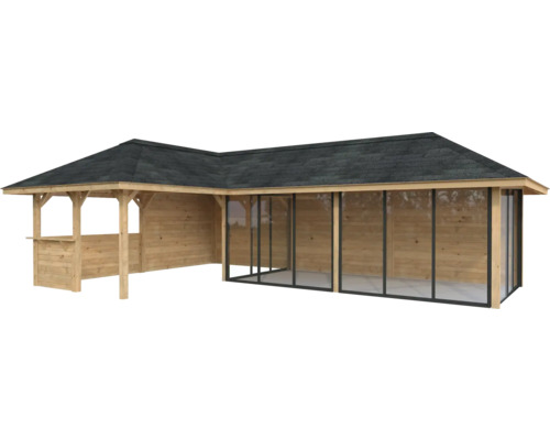 Pavillon de jardin en bois avec toit et fenêtres