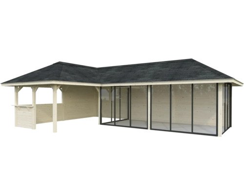 Pavillon de jardin en bois avec toit et vitrage