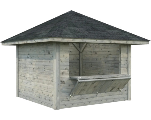 Guichet de jardin en bois avec toit et fenêtre de distribution