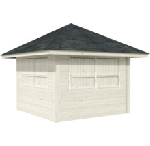 Pavillon de jardin en bois avec fenêtre fermée et toit bitumé