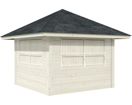Pavillon de jardin en bois avec fenêtre fermée et toit bitumé
