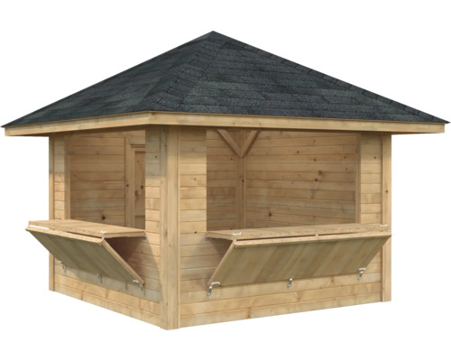 Pavillon de jardin en bois avec toit et fenêtres à guillotine