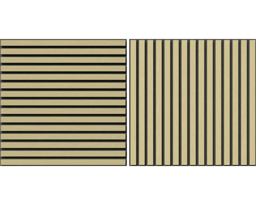 Deux panneaux en bois avec différents espacements de lattes pour revêtement mural