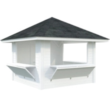 Pavillon de jardin en bois blanc avec toit et comptoirs pliants