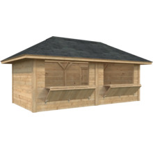 Abri de jardin en bois avec comptoir rabattable et carton bitumé