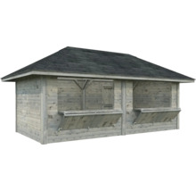 Maison de jardin en bois avec carton bitumé et fenêtres à battant