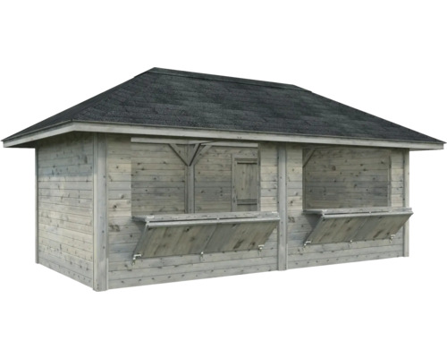 Maison de jardin en bois avec carton bitumé et fenêtres à battant