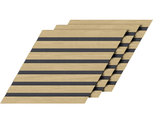 Trois panneaux acoustiques en bois avec des rayures