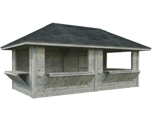 Abri de jardin en bois avec toit et fenêtres à battants