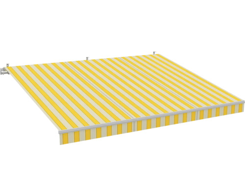 Gelenkarmmarkise 3x2,5 Stoff gelb/grau mit Lotuseffekt Gestell RAL 9006 weissaluminium Gelenkarmmarkise 3x2,5 Stoff gelb/grau mit Lotuseffekt Gestell RAL 9006 weissaluminium