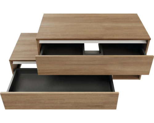 Commode en bois avec tiroirs ouverts