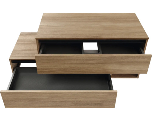 Meuble sous-lavabo avec deux tiroirs aspect bois