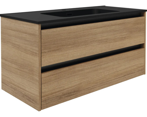Meuble sous lavabo FACKELMANN VITA lxhxp 100x50x46 cm couleur de façade summer oak Meuble sous-vasque avec deux tiroirs et lavabo intégré