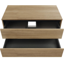 Meuble sous-vasque avec deux tiroirs ouverts