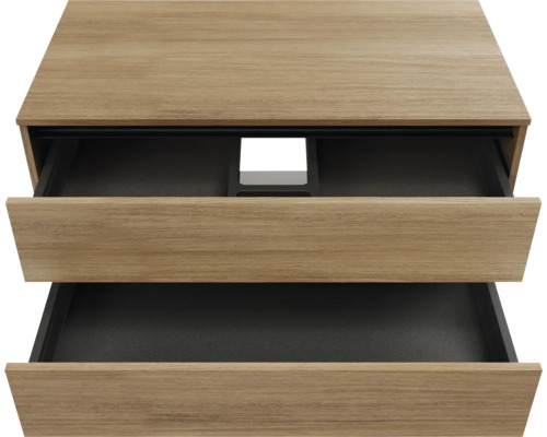 Meuble sous-vasque avec deux tiroirs ouverts