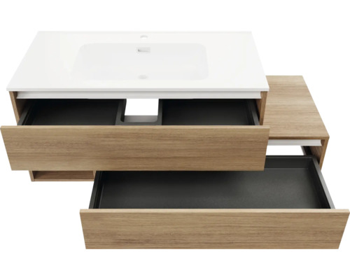 Waschtischunterschrank mit zwei Schubladen und Keramikwaschbecken