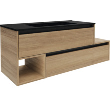 Meuble sous-vasque en bois avec tiroirs et espaces de rangement