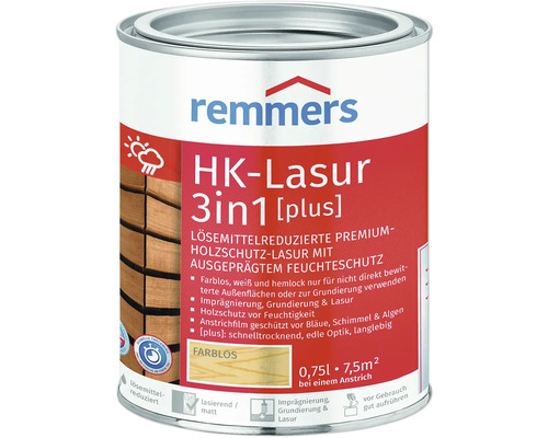 Remmers HK-Lasur 3en1 lasure de protection du bois, à faible teneur en solvants, contenance 0,75 litre