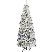 Arbre de Noël artificiel décoré avec effet neige sur un support