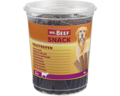 Mr. Beef Hundesnack Kaustreifen 70 Stk. Kauartikel im Eimer mit Rind Mr Beef Snack Kaustreifen im Behälter