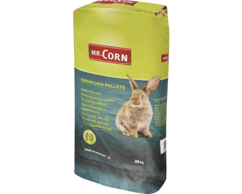 Kaninchenfutter Mr. Corn Kaninchen Pellets 25 kg Sack Kaninchenfutter mit Abbildung eines Kaninchens und dem Logo von Mr. Corn, 25 Kilogramm
