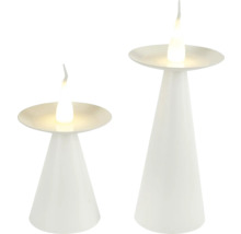 Zwei weisse LED-Tischleuchten mit Kegelform