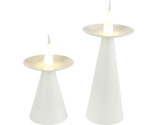 Zwei weisse LED-Tischleuchten mit Kegelform
