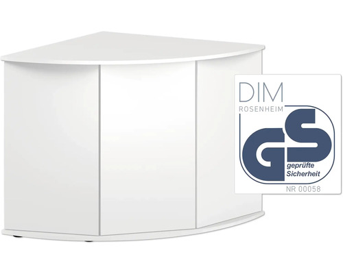 Weisser Eckunterschrank mit DIM Rosenheim GS Siegel für geprüfte Sicherheit