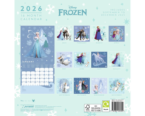 Disney Frozen 2026 16-Monatskalender mit den Monaten September bis Dezember 2025.