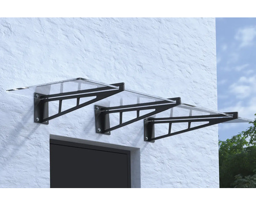 Auvent en appentis Calais verre de sécurité feuilleté 200x105 cm anthracite Plusieurs marquises de porte d''entrée en verre acrylique avec support sur une façade