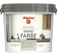 Seau de peinture murale Alpina Bain et Cuisine blanc coton mat pour environ 20 mètres carrés