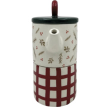 Teekanne aus Keramik mit kariertem Muster und weihnachtlichen Motiven