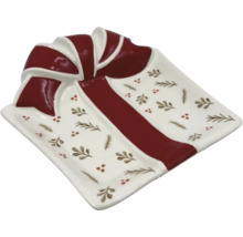 Plat décoratif en forme de cadeau avec ruban et motif de Noël