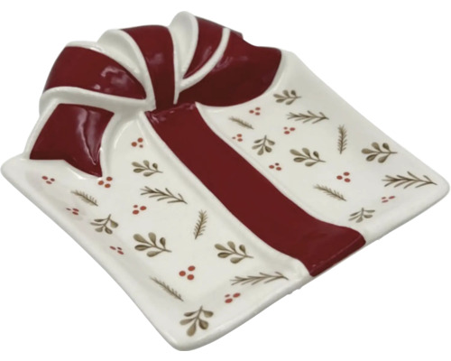 Plat décoratif en forme de cadeau avec ruban et motif de Noël