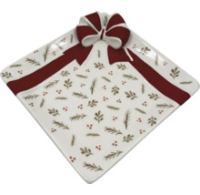 Assiette carrée en porcelaine avec motif de ruban cadeau et de nœud
