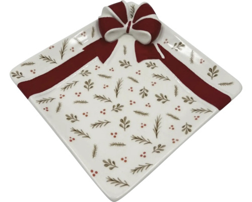 Assiette carrée en porcelaine avec motif de ruban cadeau et de nœud