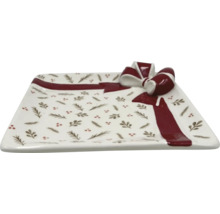 Plat de service rectangulaire décoratif avec motif de nœud et motif de plantes.