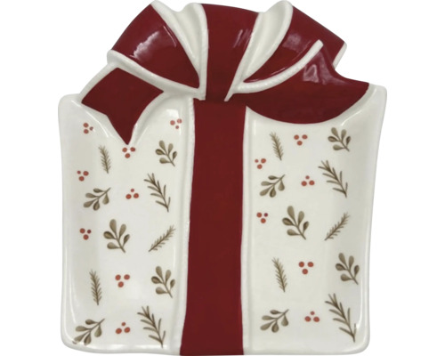 Plat décoratif en forme de cadeau avec nœud et motif