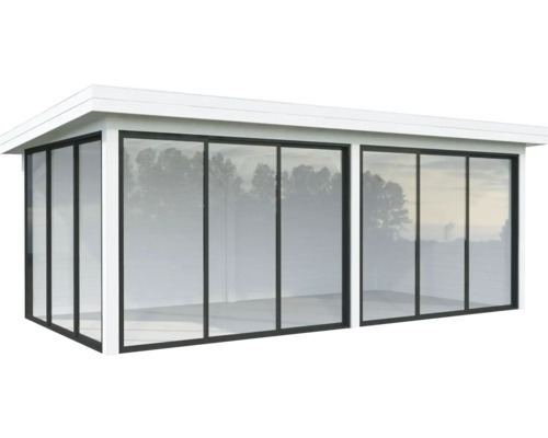 Pavillon Palmako Lenna Slide 16,6 m² Set 402 588 x 300 cm weiß Modernes Gartenhaus mit Glasfront