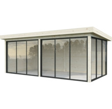 Modernes Gartenhaus mit großen Glasschiebetüren