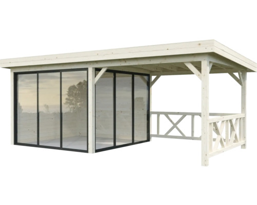 Pavillon de jardin en bois avec portes coulissantes en verre