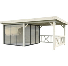 Holzpavillon mit Glaswänden für den Garten