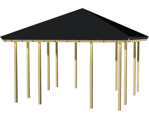 Pavillon avec toit noir et poteaux en bois