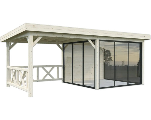 Pavillon de jardin en bois avec parois en verre